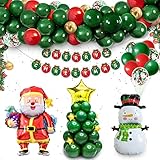 89 Stück Weihnachts Ballons, Weihnachtsballon Girlande Kit Grün Ballon Girlande Haus Dekoration, Mit Santa Claus/Schneemann/Merry Christmas Banner für Weihnachten Urlaub Party Dek