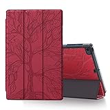 ONETHEFUL hülle Book Cover Etui für Apple iPad 9.7' 2017 2018 / iPad Air 2013 / iPad Air 2 2014 Schutzhülle Leicht Dünn Trifold Kunstleder Tablet Tasche Case Huelle mit Ständer,R