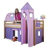 Relita Halbhohes Spielbett Alex mit Vorhang, 1-er Tunnel, Turm und Tasche, Buche massiv, Natur lack