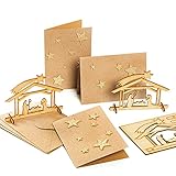 Logbuch-Verlag 3 weihnachtliche Klappkarten 10,5 x 15 cm braun gold glitzernd mit Krippe aus Holz - besondere Weihnachtsk