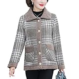 KeYIlowys Damen Mittleren Alters Und äLtere Frauen Mantel Aus Genarbtem Samt Mit Karomuster Winterkleidung Plus Samt Mutterkleid Revers Baumwollmantel Top