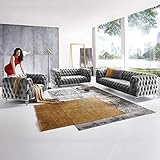 Designer Couchgarnitur 3-2-1-Sitzer Chesterfield Sofa Samt-Stoff Acryl-Füße Kristall Glas-Optik Knopfheftung Deluxe Luxus Möbel (Grau)