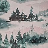 Stoff Baumwolle Meterware Nordlicht weiß Wald Winterlandschaft Aquarell Weihnachten Dekostoff Vorhang