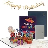 3D-Pop-up-Karte Einzigartiger Stil Handgefertigt, 3D-Pop-up-Geburtstagskarte Für Sie, Ihn, Mama, Papa, Klappkarte, Geburtstagskarte Mit Umschlag und Goldener Happy Birthday-Flagg