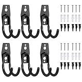 AMTOVL 6 Stück Stahl garagenhaken Praktischer Schwarz Doppelhaken Hochleistungs Schaufelhalterung, Wandhaken für Massengüter, Fahrräder, Seile, L