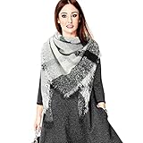 Gafild Schal Damen Winter,Kariert übergroßer Quadratisch Deckenschal, Karo Tartan Streifen Plaid Muster Fransen Poncho, Hautfreundlich, Elegant und M