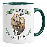 MoonWorks Kaffee-Tasse Otter Pärchen I Love You Like no Otter Geschenk Liebe Spruch Teetasse Keramiktasse grün-grün U