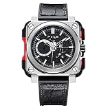 FEICE Eckige Herren Armbanduhr Mechanische Automatik Herrenuhr Saphirglas Schwarzes graviertes Zifferblatt Wasserdicht bis 10 ATM - FM507