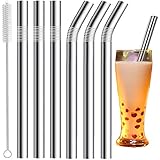 Edelstahl Boba Straws, 0,5''Extra Wide Reusable Metal Drink Straws for Milkshakes, Bubble Tea, Smoothie, Set of 6 Straws with 1 Cleaning B