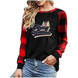 yiouyisheng Weihnachten Sweatshirt Damen Teenager Mädchen Weihnachtspulli Rote Merry Christmas Aufdruck Kariert Langarm Weihnachtspullover Sweatshirt Xmas Pulli Top