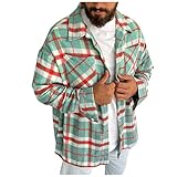 Herren Shacket Casual Kariertes Hemd Plaid Jacke Lose Revers Langarmshirts Atmungsaktive Tops Leicht Weich Bluse Bequem Outwear Frühling Herbst Basic Jacke Gemütlich Baggy, armee-grün, XXL