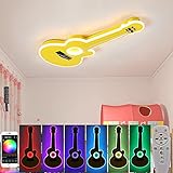 LED Deckenleuchte RGB Farbwechsel 36W Gitarre Deckenlampe Dimmbar mit Fernbedienung und APP-Steuerung Modern Kinderzimmer Lampen aus Metall Musik Form Jungen Mädchen Schlafzimmer Deckenbeleuchtung