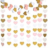2 Packungen Papier Herz Girlande Girlanden für Hochzeit Vorhang Party Kinderzimmer ,Herz Hängende Banner Bunting Garland Girlande für Mädchen Jahrestag Valentinstag Dekoration(Glitter Gold Weiß Rosa)