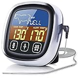 Grill Thermometer Digitales Bratenthermometer Fleischthermometer Grillthermometer Mit Timer, Touchscreen, LED-Display, Temperaturbereich bis 300°C, Ofenthermometer für BBQ, Grill, Smok