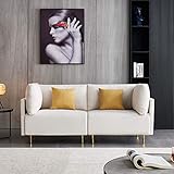 DADEA Sofa 2 Sitzer, Hoher Komfort Relaxsessel mit Armlehne, Goldene Metallbeine, Holzgestell, einfacher Aufbau, modernes Design Fabric Sofa, Beige 188