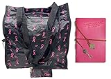Brustkrebs-Bewusstseinsset – Tagebuch Notizbuch mit Tragetasche für Frauen, schwarz,