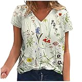 Damen Faahion Kurzärmliges bedrucktes Oberteil mit V-Ausschnitt, T-Shirt, Blusenoberteil Damen Bluse Arb
