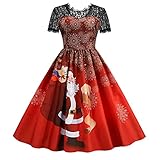 Weihnachten Kleid Damen Elegant Langarm Cocktaikleider Damen Mittelalter Kleid Kostüm Vintage Christmas Retro Abendkleid Partykleid Cocktailkleid Festival A-Linie Party