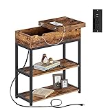 YFjyo Sofa-Beistelltisch mit USB-Anschlüssen und Steckdosen, schmaler Beistelltisch mit Ablage für kleine Räume Nachttisch mit Ladestation für Wohnzimmer, S