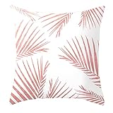 Whoiy 50x50cm Zierkissenhülle, Blatt Muster Dekokissen in Polyester, Quadratische Kissenhülle für Wohnzimmer Schlafzimmer Büro Sofa Dekor, Weiß Rosa, Stil 4