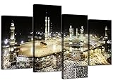 Wallfillers® 4190 Islamisches Leinwand-Bild von der Mekka Kaaba während des Hadsch für Ihr Schlafzimmer – Set aus 4 modernen Wand-Kunstleinw
