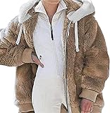 Yokbeer Damen Teddy Fleece Kapuzenpullover Warm Herbstmantel Winter Flauschig Langarm Oversize Sweatshirt mit Kapuze (Color : Khaki, Size : M)