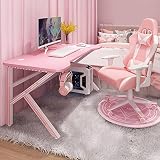 Milu deer 39-Zoll-ergonomischer Gaming-Tisch K-förmiger robuster Computertisch, Gaming Workstation Home Office Schreibtisch mit Monitor Stand Cup-Halter (Color : Rosa, Size : 100cm)