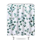 SearchI Duschvorhang 180x200 Anti-Schimmel und Wasserabweisend Shower Curtain Textil Vorhang Duschrollo mit 12 Duschvorhangringen 3D Digitaldruck Grüne Pflanze Dschungel Blätter waschb