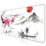 XXL Mousepad 900x400, Gaming Mauspad Tuschemalerei Japanisch, Stoff-oberfläche, Anti Rutsch Mauspad XXL für Tastatur und Maus,den Ganzen T