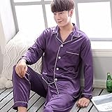 LYWZX Satin Schlafanzug Herren Herren Pyjama Sets Seidensatin Pijama Umlegekragen Nachtwäsche Langarm Frühling Nachtwäsche Herren 2 Stück Sets Homewear-Lila XXL