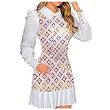 TTWOMEN Damen Langarm Hemdkragen Tunika Minikleid Elegante kleine duftende lässige gefälschte Zwei Retro T