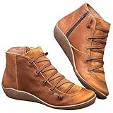 UMore Damen Stiefel Winterschuhe Kurzschaft Stiefel Damen Stiefel Weiches Leder Stiefeletten Gefüttert Winterstiefel Boots Schneestiefel Damen Stiefeletten Biker B