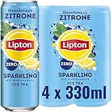 LIPTON ICE TEA Sparkling Zero, Kohlensäurehaltiger Eistee mit Zitronen Geschmack ohne Zucker (4 x 0.33l) EINWEG