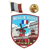 A-ONE Moulin Rouge Schild bestickter Aufnäher + Frankreich-Flagge Anstecknadel, französisches Emblem, Paris rote Mill Dekoration Emblem Nr. 242