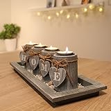Teelichthalter-Set Holz Tablett Landhaus Tischdekoration Windlicht Weihnachtsdek
