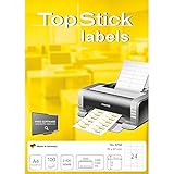 TopStick 8706 Adressaufkleber DIN A4 (70 x 37 mm, 100 Blatt, Papier, matt) selbstklebend, bedruckbar, permanent haftend Universal Etiketten, 2.400 Klebeetiketten, weiß