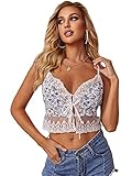 Romwe Damen Lace Up Ärmelloses Spaghettiträger Reißverschluss Rücken Crop Camisole Cami Top Weste, Weißes CC, Groß