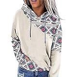 Damen Mode Geometrische Pferd Drucken Langarm Kordelzug Pullover Tops Turtle Neck Ethnischen Stil Kapuzen Sweatshirt Tops, rose, 36