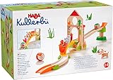 HABA 305396 - Kullerbü – Kugelbahn Hühner-Domino, Kugelbahn aus Holz mit Dominostein-Effekt, Kullerbahn, Scheunentor und 6 Hühnern aus Holz, Holzspielzeug ab 2 J