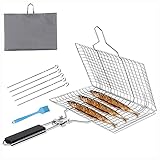 AAWINY Arwinny Grillkorb BBQ Fischbräter, Fisch Grillkorb Tragbar, Grillroste Grill Basket für Fisch Gemüse Steak, Grill Fischhalter mit Abnehmbarem Holzgriff,Grill Fisch G