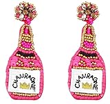 CHXISHOP 3D Ohrringe Mode Champagner Flasche Reis Perlen Pailletten Ohrringe Gestickte Brief Ohrringe für Frauen und Mädchen R