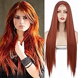 ATAYOU® Kupfer Rot Perücke Dunkelorange Lace Front Perücke Ginger Orange Perücke für Damen mit kleinem Spitzen Mittelteil Orange Rot Synthetische Perücken mit Perücken kappe (orangene@582)