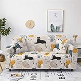 Sofabezug Schwarze Katze Beige Sofa überzug Stretch Elasthan Sofaüberwurf Abnehmbare Waschbar Couch überzug Anti Rutsch Sofaschoner Moderne Sofa Cover Universal Couch überwurf 3 S