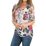 XUNN Damen Tops Mode Sexy Lässige Lockere Riemchen Kalter Schulter O-Ausschnitt Reißverschluss Hemdbluse Top Bluse T-Shirt Frauen Ob