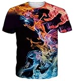 Loveternal Herren Bunt Rauch T-Shirt 3D Druck Colorful Smoke Casual Fun Sport Spaß Motiv Sommer Shirt Herren M