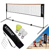 KESSER® Badmintonnetz Tennisnetz | 400cm | Federballnetz 3-Fach-Höhenverstellbar 107/120/155cm, Set bestehend aus Netz, 3x Federball, Transporttasche, stabilem Eisen-Gestell, Indoor & Outdoor, Schw