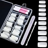 100 Stück Falsche Nägel, Natürlich Künstliche Fingernägel Kunst Nägel Tipps mit Kleber, Nagelfeile und Nagelhautschieber für Frauen Mädchen, 10 Größ