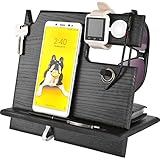 Handyständer Uhrenhalter Herren Kabellose Dockstation Organizer Holz Mobile Basis Nachttisch Ladestation Damen-Accessoires aus Holz Lustiges Bettgestell mit Aufschrift Happy Birthday, Ebony M