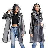 Hauserlin Transparent Regenmantel Regenponcho Regencape Regenjacke für Damen und Herren Wasserdicht Wiederverwendbar Eva Regenbekleidung Regen Zubehör für Wandern Radfahren Camping und Reisen (XL)