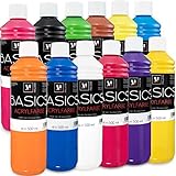 Malverk Basics® hochwertige Acrylfarben - Set 12 x 500ml Malfarbe | Made in France | auch geeignet für Acryl Pouring | schnell trocknend | wasserfest und lichtecht | auf Wasserb